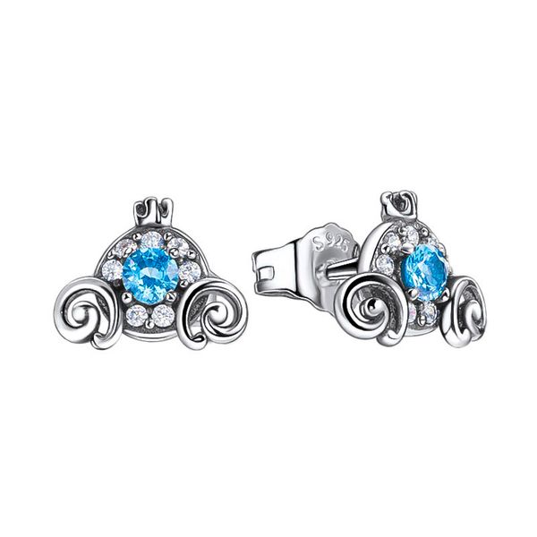 Orecchini a bottone con zucca con diamante blu CZ in argento sterling 925 con scatola originale per orecchini di gioielli per feste di moda Pandora per regalo fidanzata da donna