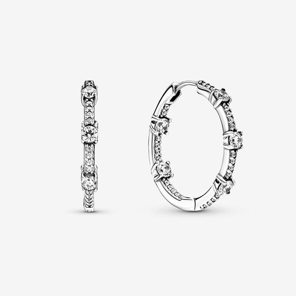 Brincos de argola com barras de pavimentação brilhantes 925 prata esterlina com caixa original para Pandora CZ diamante moda presente de casamento joias conjunto de brincos para mulheres meninas