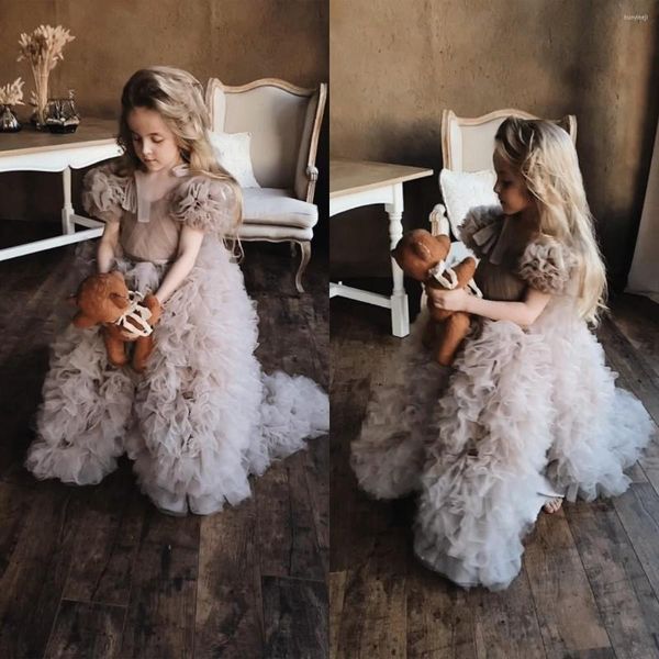 Mädchen Kleider Tüll Grau Blume Für Poshoot Rüschen Boho Wurf Kinder Festzug Kleid Party Hochzeit Erstkommunion Kleid