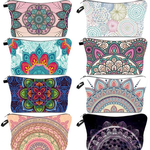 Borse contenitore Borsa per cosmetici Mandala Borsa per trucco con stampa 3D Boemia Borsa per trucco da viaggio per donna Borsa per cosmetici con cerniera SN5043