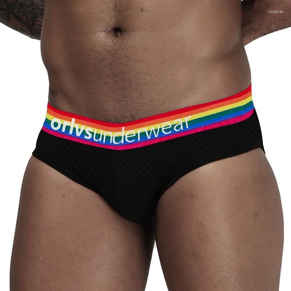 Meias masculinas Roupa íntima rápida seca Cantura baixa Men Briefs Mesh cuecas arco -íris Bolsa sexy u sexy u convexo preto e branco