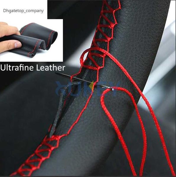 Ultrafine Fiber Deri El Dikiş Diy Araba Direksiyon Simidi Kapağı Direksiyon Çekiş Kapakları Ford Focus 2 3 Kia Benz Smart Nissan