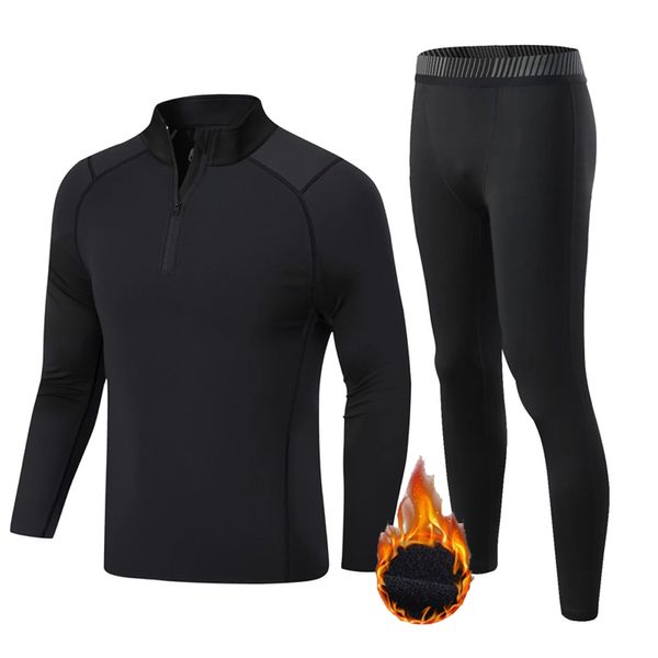 Herren-Thermounterwäsche, Winter-Reißverschluss, schwarze Hemdunterseite, Fleece, warmer Trainingsanzug, zweite Haut, Kompressionshose, Kinder-Thermounterwäsche 221202