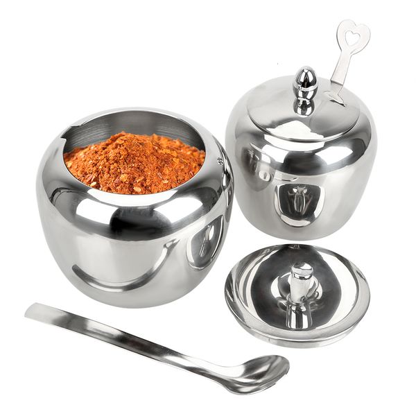 Alimentos para salma de armazenamento Recipientes de tempero Jar Spice Contêiner Pote de condimentos de mesa com tampa e colher de aço inoxidável tigela de açúcar de maçã como 221202