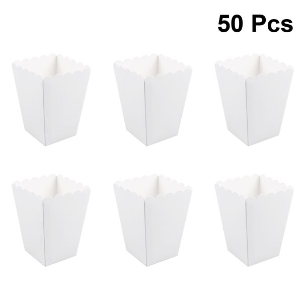 Confezione regalo 50 pezzi Scatole di carta per caramelle Scatola di popcorn Forniture per feste Scatole bianche Snack di popcorn Vasca per alimenti Matrimonio Compleanno per bambini 221202