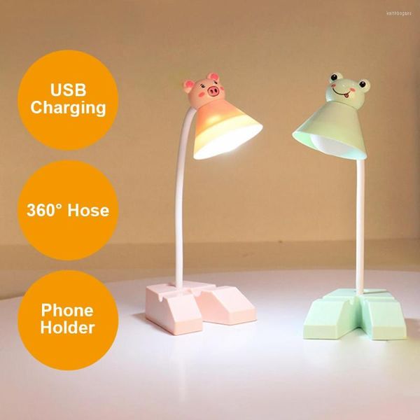 Tischlampen Cartoon Lampenschirm LED Schreibtischlampe mit Telefonhalter Basis Push Buttion Schalter Ein / Aus USB Ladelicht Arbeitszimmer