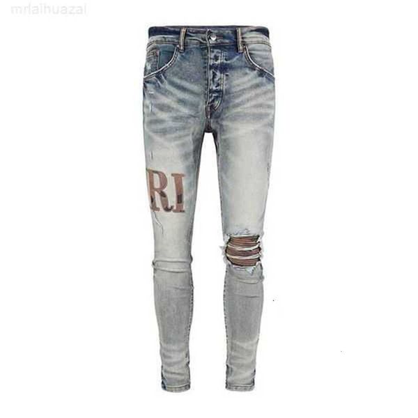 Jeans da uomo Abbigliamento Jeans Uomo Donna Stampa pantera Verde militare Lungo cotone consumato Coniglio Adesivo Ricamo Denim sottile Pantaloni skinny da motociclista dritti