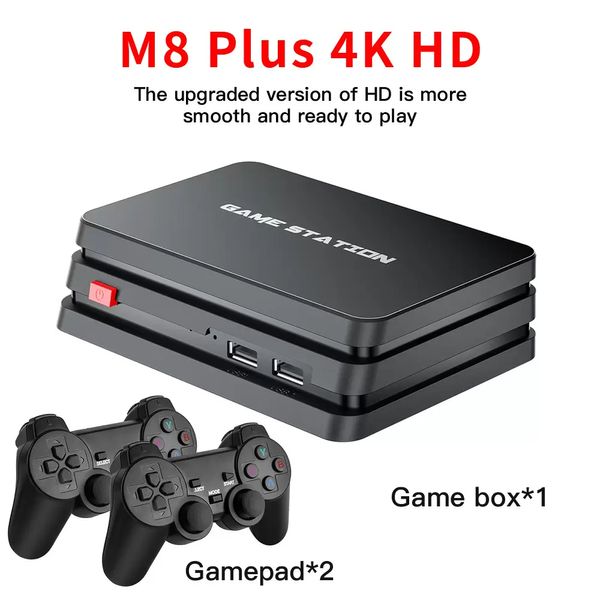 M8 Plus Videospielkonsole Nostalgischer Host 4K HD 32G/64G 10000 Spiele für PS1 2,4G Wireless Game Controller