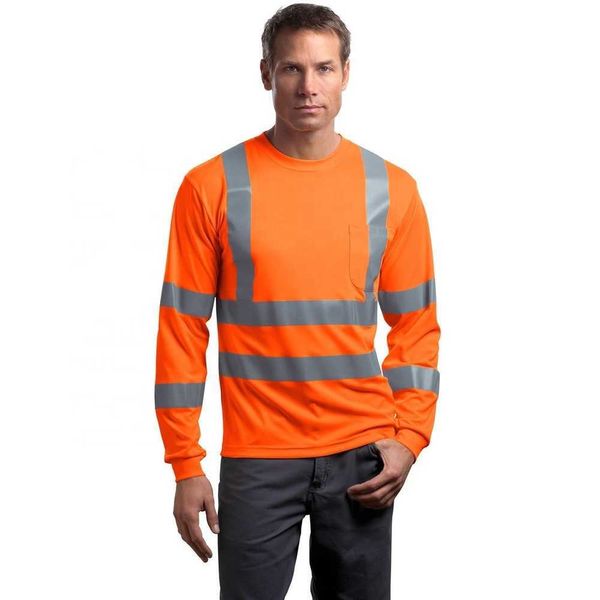 Fluoreszierendes orangefarbenes, hochreflektierendes Sicherheits-T-Shirt mit langen Ärmeln und Sicherheitsweste in Übergröße