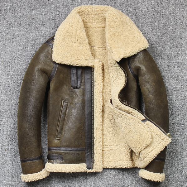 Casaco de inverno Faux Winter de couro masculino Sheeps Sheeps Shearling Jackets de rocha genuína de alta qualidade B3 Bomber Masculino Casacos 221202