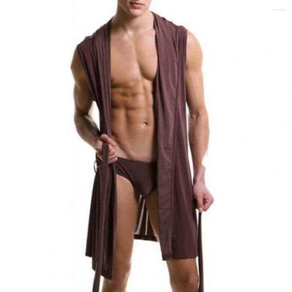 Herren-Nachtwäsche für Erwachsene, Herren-Pyjama, Bademantel mit Kapuze, ärmellos, für Sommerkleid, Bademantel mit Slip, Schlafunterhose