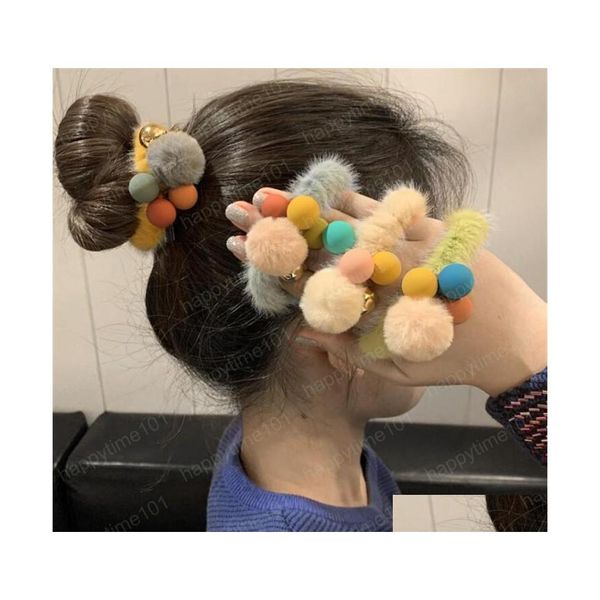 Haargummibänder Winter Herbst Frauen Grils Plüschball Hariy Runde elastische Haarbänder Scrunchies Koreanische exquisite Kopfbedeckung Accessori Dhaeh