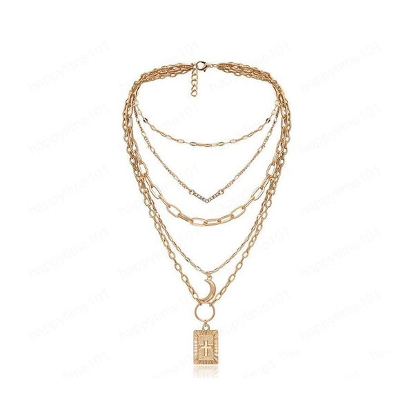 Colares pendentes V MTI Camada MTI Tassel Colar Retro Lua Correntes Cruzadas para Mulheres Vestido de Noturna Colares de Pendores