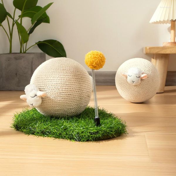 Cat Toys Vertical Lamb Catch Ball Sisal naturale Gioco di autointrattenimento Salvaspazio Simpatico mobile sferico