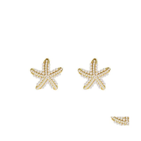 Stud Fashion Jewelry S925 Sier Orecchini Perline di perle finte Starfish Orecchino Drop Delivery Dh6Uv