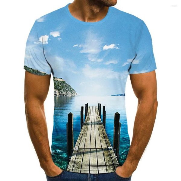 Herren T-Shirts T-Shirt Chinesische Landschaft Ästhetische Künstlerische Konzeption Druck Lose Trend Ärmel Hip-Hop Kleidung Sommer Design