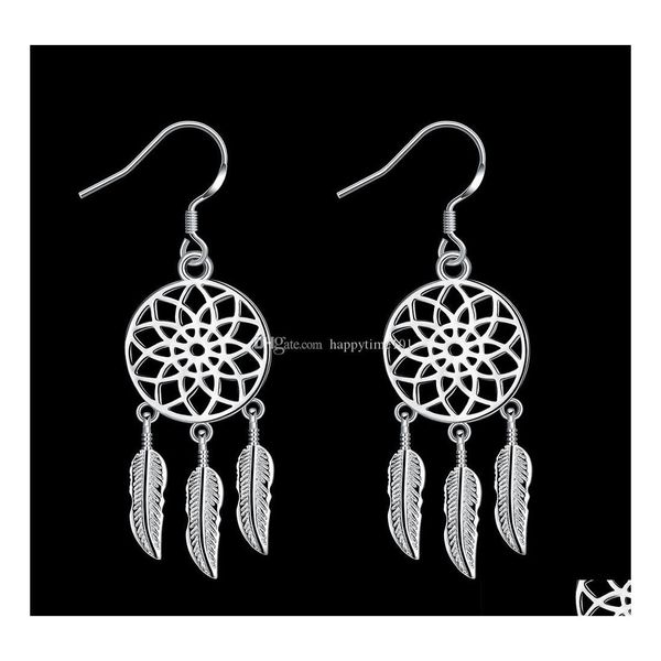 Lampadario pendente Moda Donna Dream Catcher Orecchini pendenti Argento placcato Scava fuori Cerchio Dreamcatcher Ciondolo Piuma Nappa Dr Dhhpr