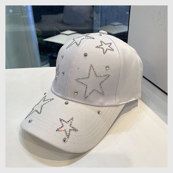 Caps de bola Banco de beisebol feminino Five Star Inclaid Diamond Sun Hat Spring e Summer Algodão Casual Casual Ajuste Cap Girl 221202