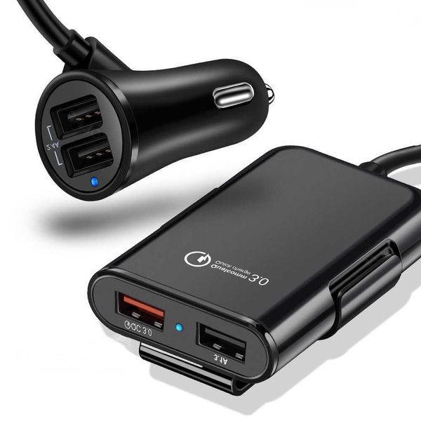 4 portas qc3.0 carregador de carro USB Universal USB Adaptador rápido com cabo de cabo de extensão de 5,6 pés para carregador de telefone de carro USB MPV