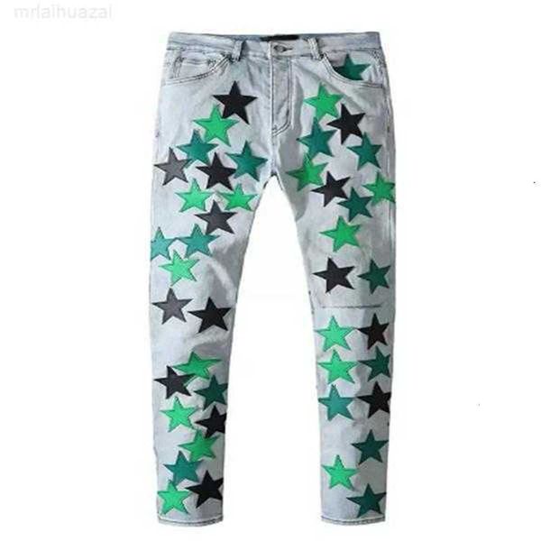 Jeans da uomo Abbigliamento Jeans Uomo Donna Stampa pantera Verde militare Lungo cotone consumato Coniglio Adesivo Ricamo Denim sottile Pantaloni skinny da motociclista drittidig8