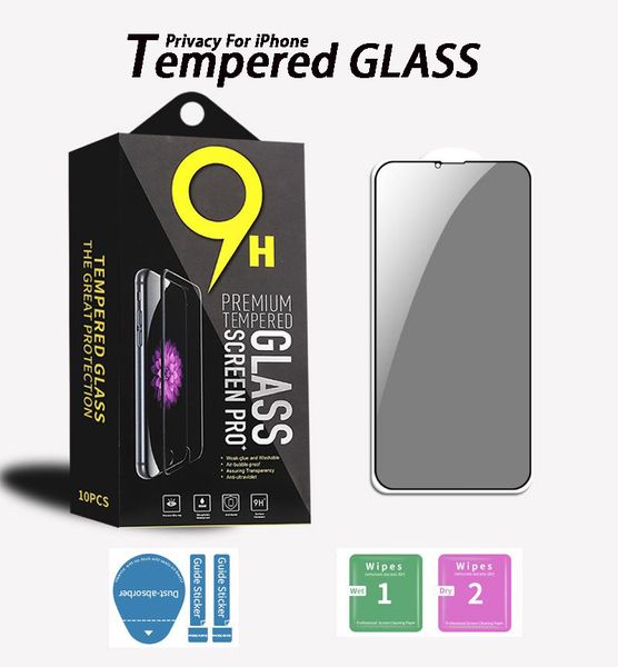 Protetor de tela de privacidade para iPhone 14 Pro máximo 13 mini 6 7 8 mais xr xs 11 12 Filme de vidro temperado protetor anti-esppinho com pacote de varejo