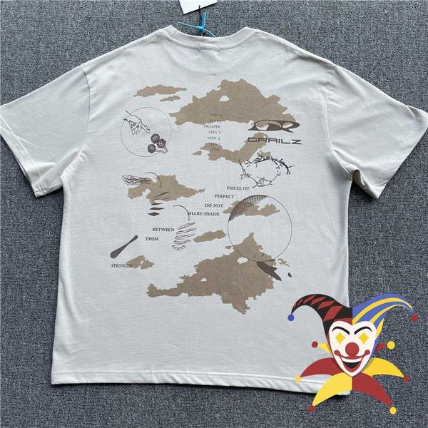 Erkek Tişörtler Büyük Boy Grailz T Shirt Erkek Kadınlar 1 1 Yüksek kaliteli üst tees işlemeli yıkanmış geometrik harita T-shirt T221202