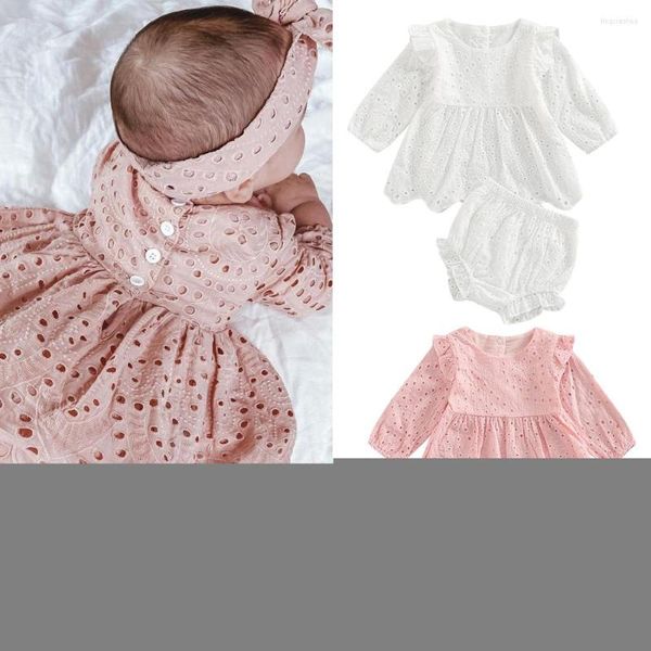Giyim setleri güzel doğan kız bebek kıyafetleri 0-24m katı içi boş fırfırlar uzun kollu pileli elbise şortları çiçek açan pamuk kıyafetleri