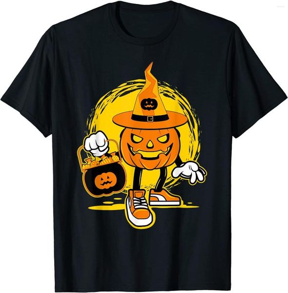 Herren T-Shirts Halloween Kürbis Game Design Charakter mit Süßigkeiten T-Shirt