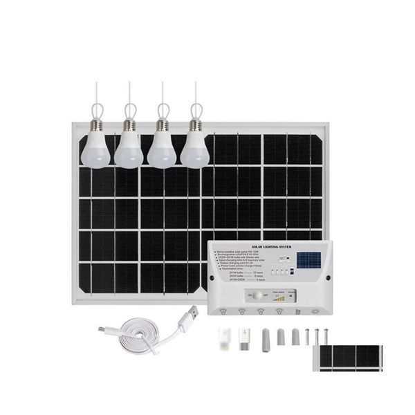 Solar-Gartenleuchten, Solar-BB-Lampen, USB-Ladegerät, Heimsystem-Panel-Generator-Kit mit 4 BBS-Licht, 6000 mAh Powerbank für den Innen- und Außenbereich, Dhamo