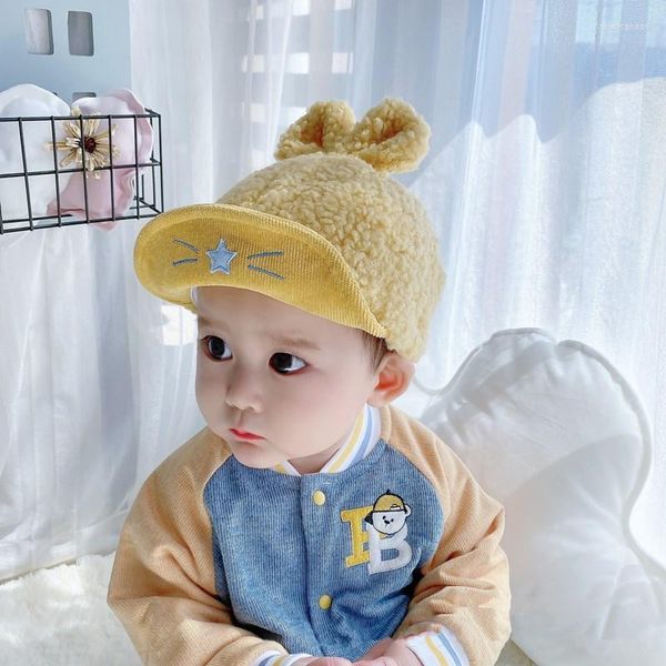 Berretti 6-24M Del Bambino Del Bambino Cappelli Delle Ragazze Dei Ragazzi di Inverno Caldo Peluche Berretto con visiera Cappello Orecchie Bambini Visiere Accessori Per Bambini 2022