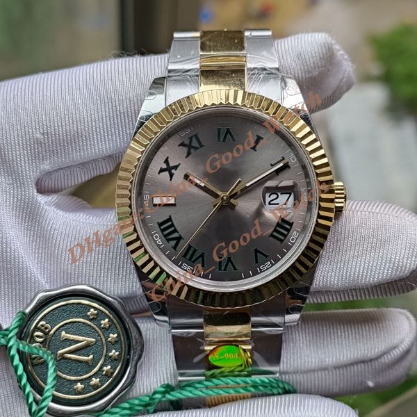 41-mm-Herrenuhren Automatik Cal.3235 Graue Wimbledon-Uhr Herren 904L-Stahl Zweifarbiges Gelbgold-Jubiläumsarmband Datumstauchgang Superleuchtende Armbanduhren