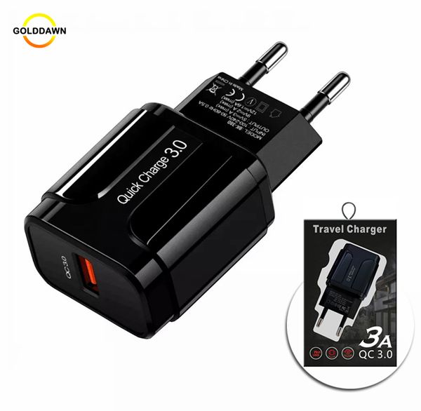 Caricabatterie da muro USB QC 3.0 da 18 W Caricabatterie rapido per adattatore per spina UE US Caricabatterie rapido per smartphone con pacchetto di vendita al dettaglio