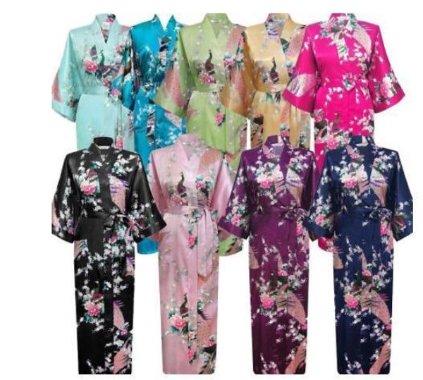 Startseite Kleidung Plus Größe XXXL Chinesische Frauen Lange Robe Druck Blume Pfau Kimono Bademantel Kleid Braut Brautjungfer Hochzeit Roben Sexy Nachtwäsche 221202