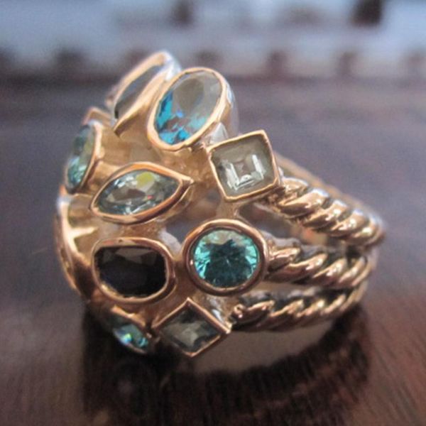Solid 925 Sterling Silver Rings Ring Blue For Women Design Marca Gemstone J￳ias Garnet grande Ring Ring Ring Ring