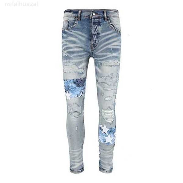 Jeans Masculino Vestuário Jeans Masculino Feminino Estampa Pantera Verde Exército Longo Algodão Desgastado Coelho Adesivo Bordado Slim Denim Reto Motociclista Calça Skinnyji9g