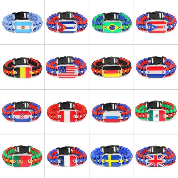 Bangle World Country Flag Bracciale per uomo Donna Vetro USA Francia Spagna Italia Turchia Bandiera nazionale Paracord Bracciale Braccialetti Gioielli 221202