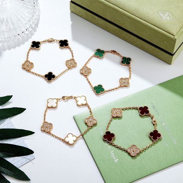 Designer Elegant Chain Bracelet Women Love Fours Clover Single e Five Flowers Fashion Wedding Jewelry Gift for Women Chirstmas