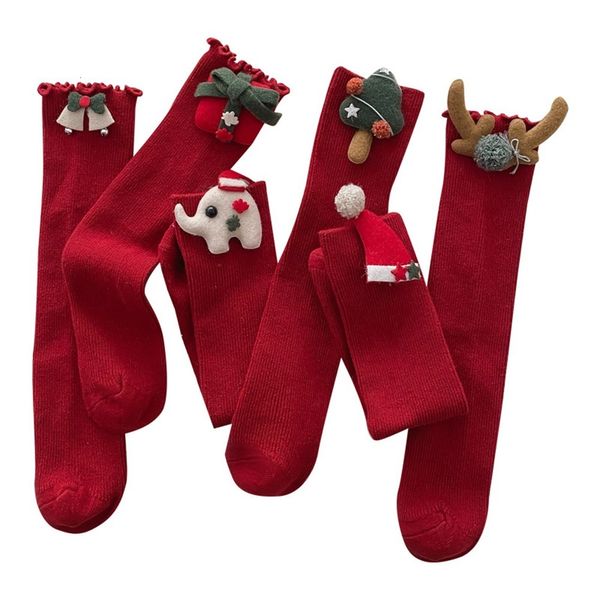 Leggings tights Kids Baby Autumn Winter Girls Red Christmas Socks Knee Lengthler Ano Ano Xmas Soft Children Long Sock ADK1961 221203