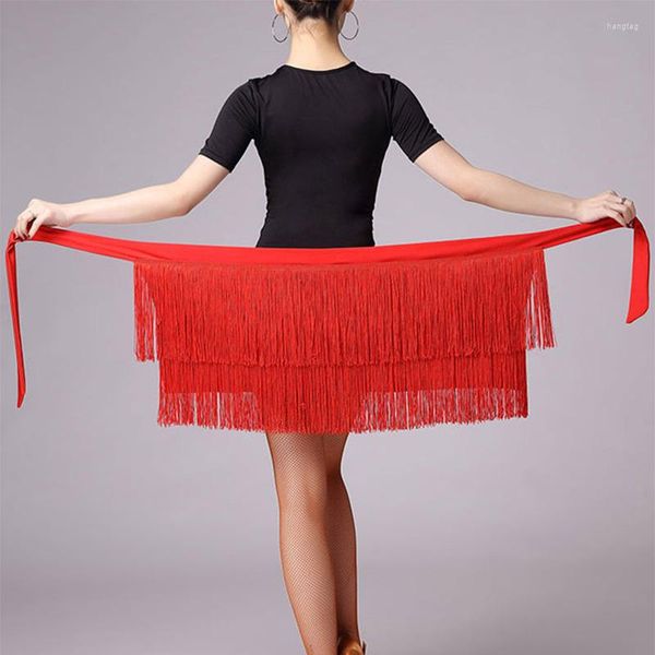 Bühne Tragen Erwachsene Bauchtanz Reine Farbe Quaste Hüfte Schal Frauen Leistung Latin Rock Hohe Qualität Schwarz Rot Tanzen Kleidung