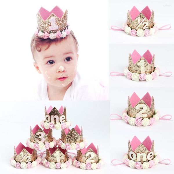 Boinas 1pc Kids 1º 2º 3º Birthday Caps Flower Crown Hat para chuveiro menino One First Party Decorations Supplies