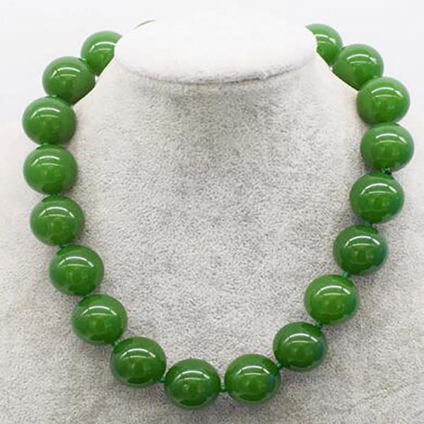 Charmanter Schmuck große Größe grüner Jade rund 20mm Halskette 17,5 Zoll Großhandel