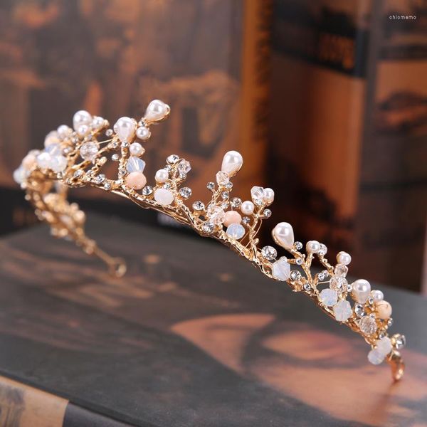 Set orecchini collana strass di lusso da sposa oro perla corona di cristallo diademi fascia per capelli per accessori per capelli da sposa