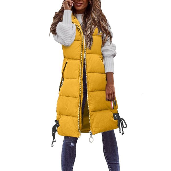 Gilet da donna Abbigliamento invernale femminile Gilet lungo Gilet caldo con cappuccio Gilet di piume da donna Addensato Giacca senza maniche imbottita in cotone all'ingrosso 221202