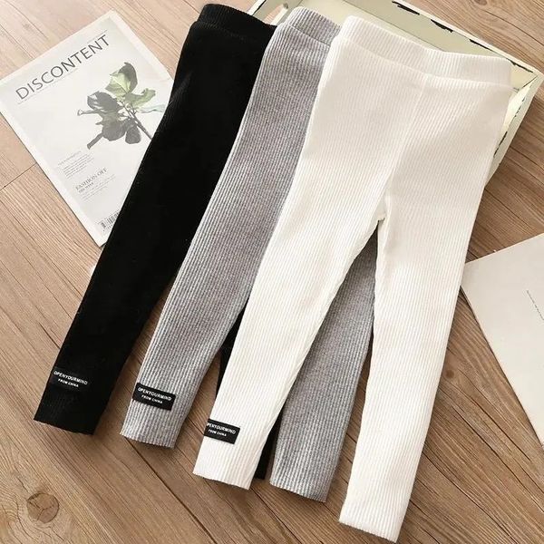 Leggings meias moda cor de cor sólida infantil calças de malha de algodão casual de outono para meninas calças crianças roupas de criança 2 8 anos 221203