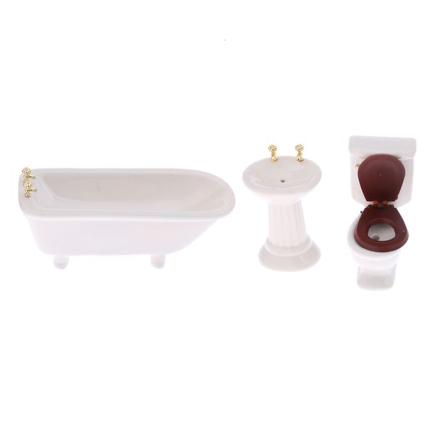 Mutfaklar 112 Minyatür Dollhouse Aksesuarları için Modern Stil Porselen Banyo Seti 221202