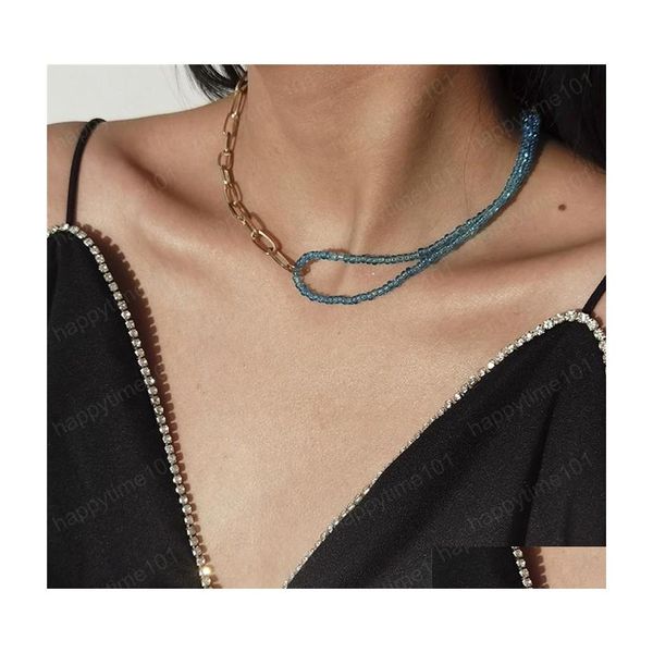 Girocolli Catena Girocollo Collana Donna Moda Punk Blu Perline Link Collo Gioielli Drop Delivery Collane Pendenti Dh9Qt