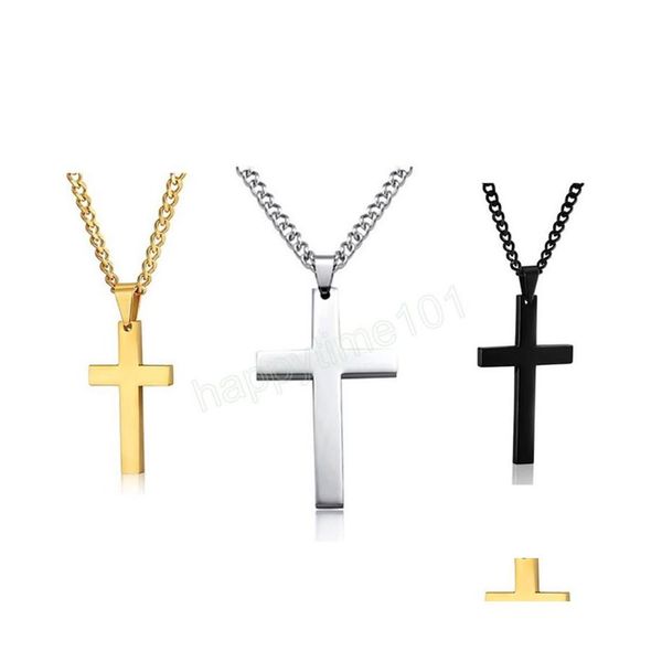 Anhänger Halsketten Mode Kreuz Anhänger Halskette Für Männer Frauen Edelstahl Link Kette Charme Coole Jungen Mädchen Hip Hop Schmuck Geschenk dhloe