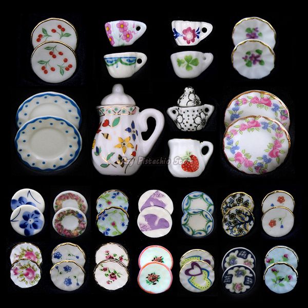 Kitchens Play Food 15pcs 1 61 12 Set di tazze da tè in ceramica in miniatura con motivo stampato Stoviglie da cucina Mobili per casa delle bambole Giocattoli per bambini 221202