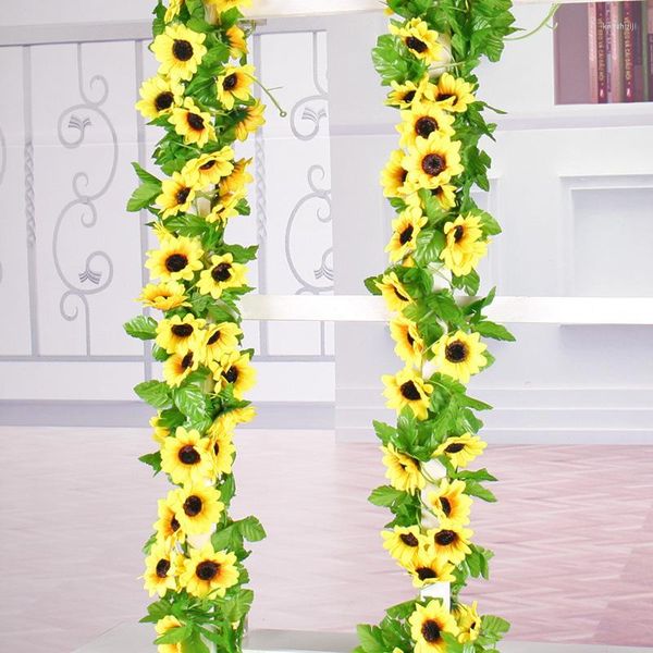 Flores decorativas amarelas de flores artificiais de flor de girassol Wrinalh Wedding Decoration Arch LaTex