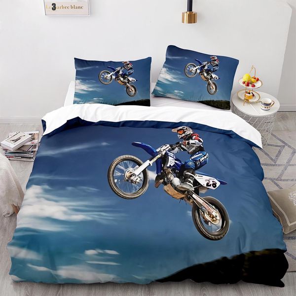 Bettwäsche-Sets Motorradfahrer Bettbezug Dirt Bike Set Motocross Quilt für Männer Langlebige Königin König Polyester Tröster 221206